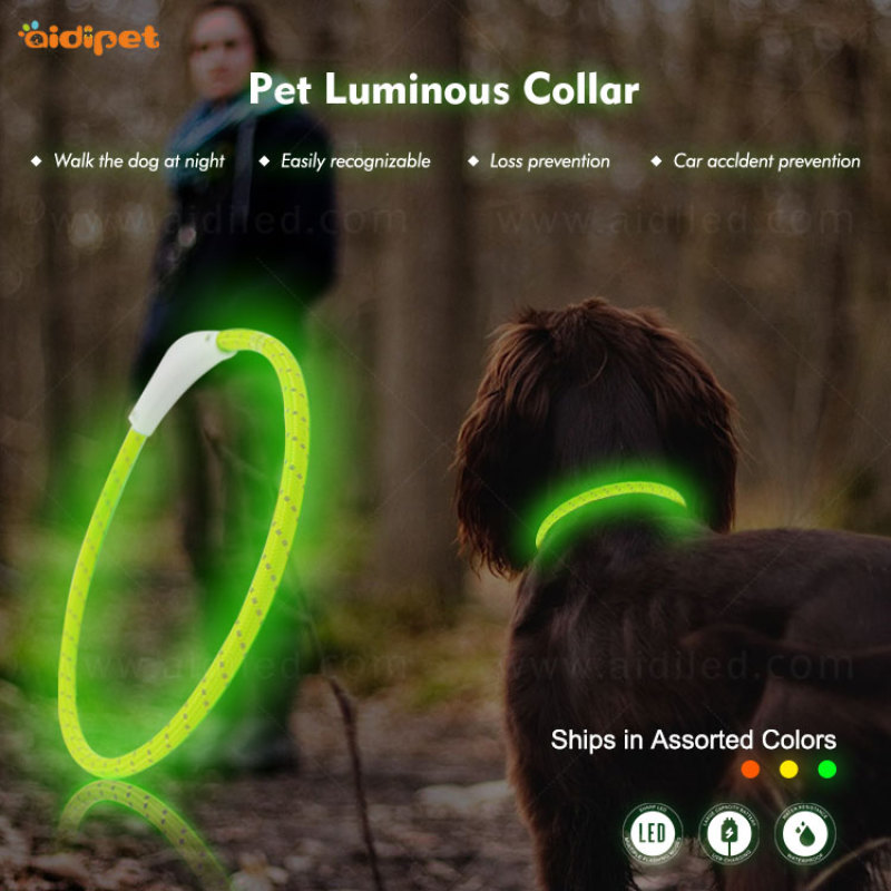 New Pet Supply Christmas Led Dog Collar with Reflective Silks Waterproof Pet Collar Led Light Up Use Dog Gift